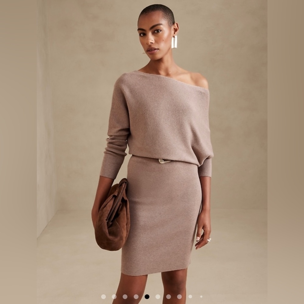 Banana Republic Off-Shoulder Sweater Dress | Never Worn | Size Small | Taupe